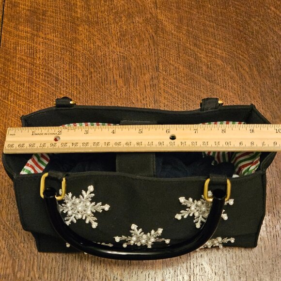 Kim Rogers Holiday Beaded Snowflake Top Handled Bag With Candy Stripe Interior - Picture 6 of 6